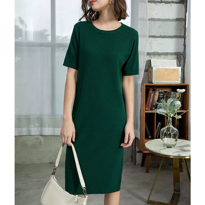 SN -  Pyeon Dress midi / Casual Dress - Lengan Pendek Rajut Halus Premium