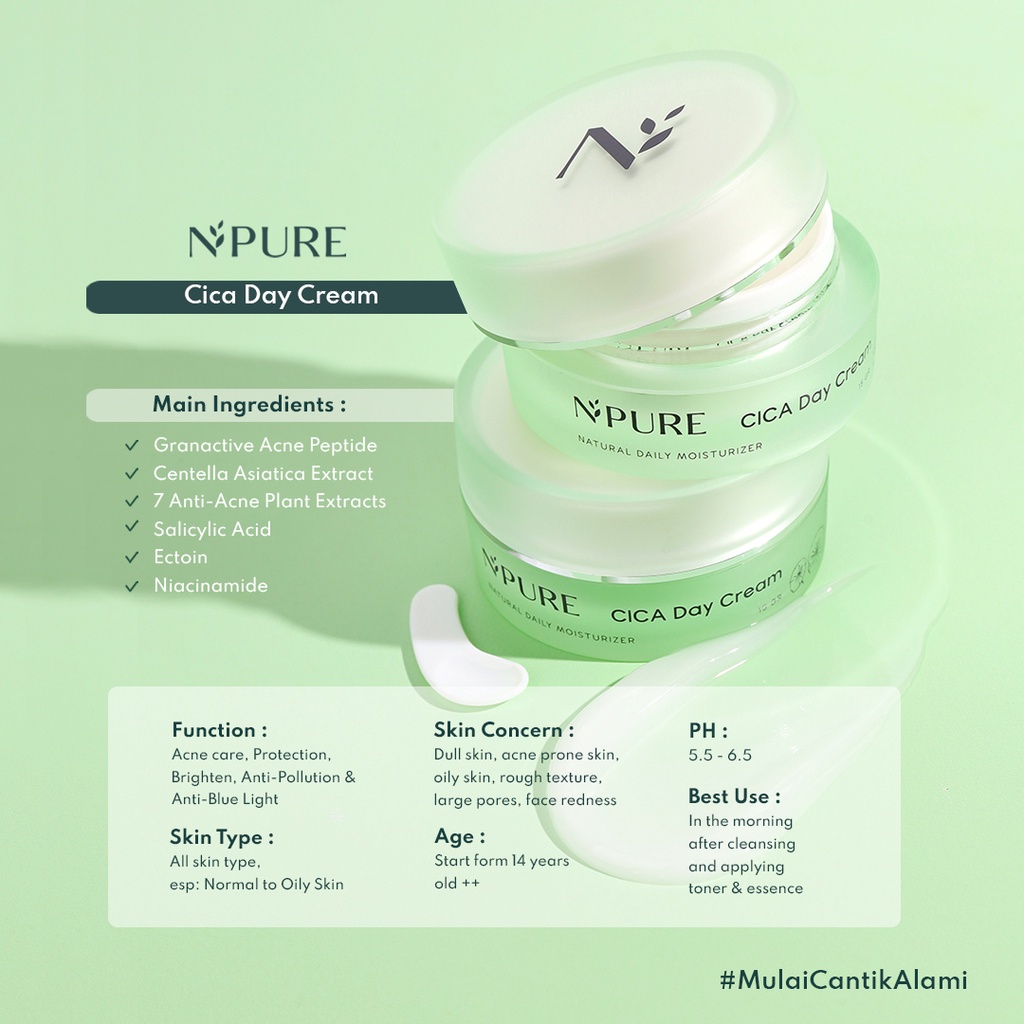 NPURE Cica Series Day &amp; Night Cream / Krim Siang Malam Wajah Berjerawat