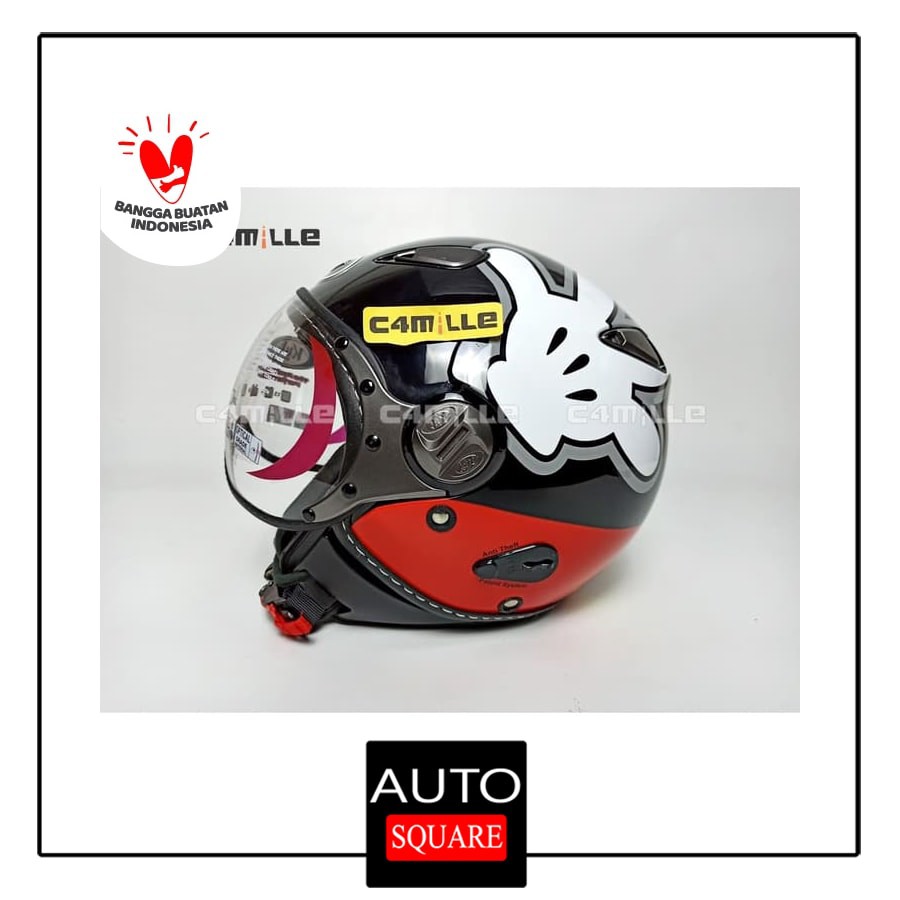 (DISKON) HELM RETRO KYT ELSICO MICKEY HAND BLACK RED HALF FACE - M