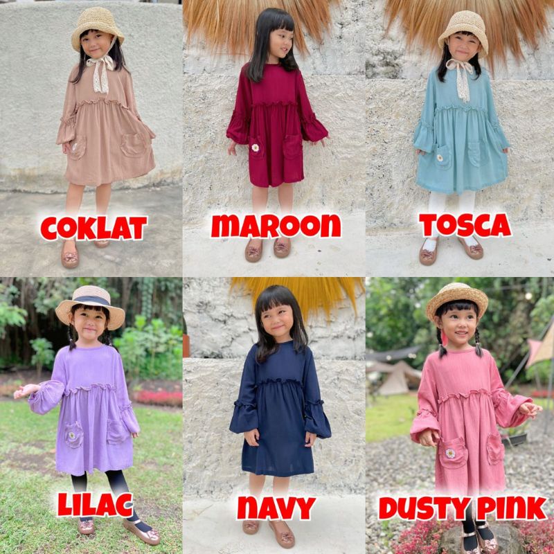 Tunik Anak Hawa Rayon Crinkle Lucuna Mix Warna 2-10tahun