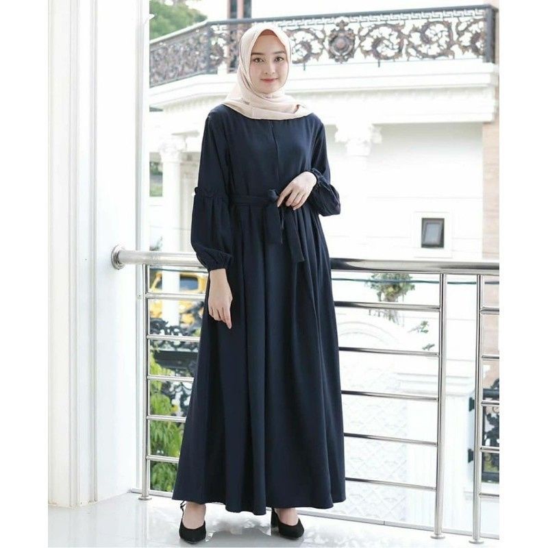 Gamis simpel lengan balon wolfis busui friendly