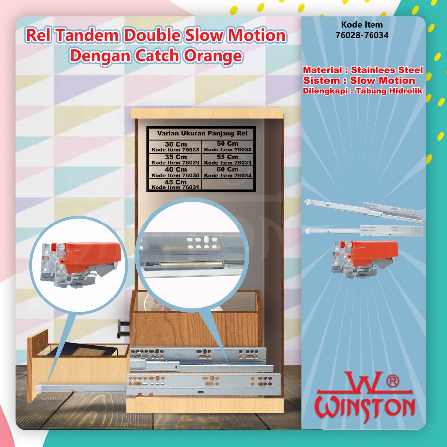 Rel Laci Tandem Winston 60 CM Double Extention Slowmotion winston Seperti Rel Hafele