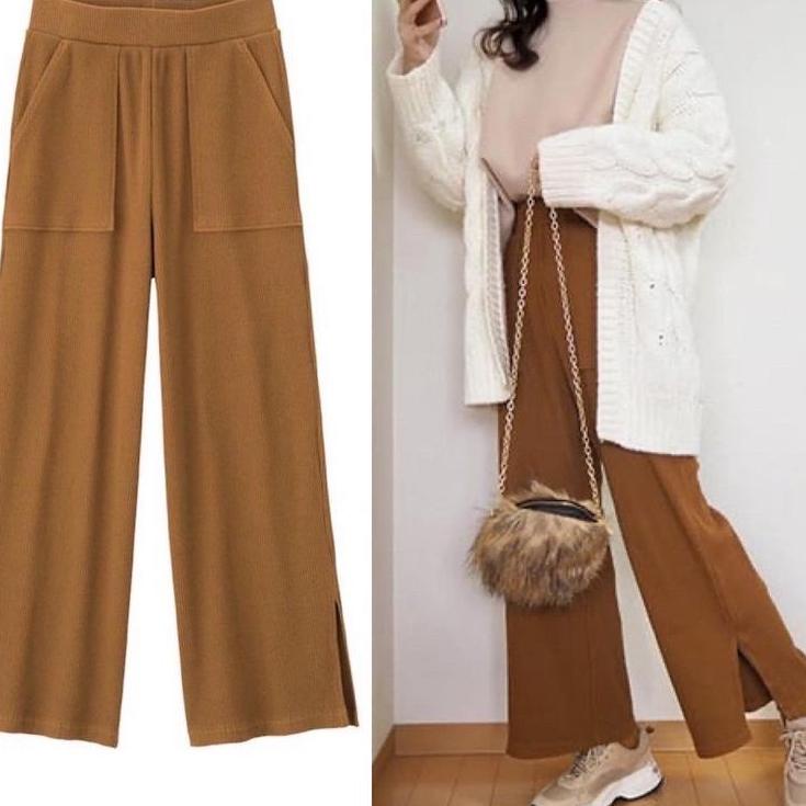 Uniqlo Ribbed Wide Pants with Slit - PRA.22Jn22ᴮ