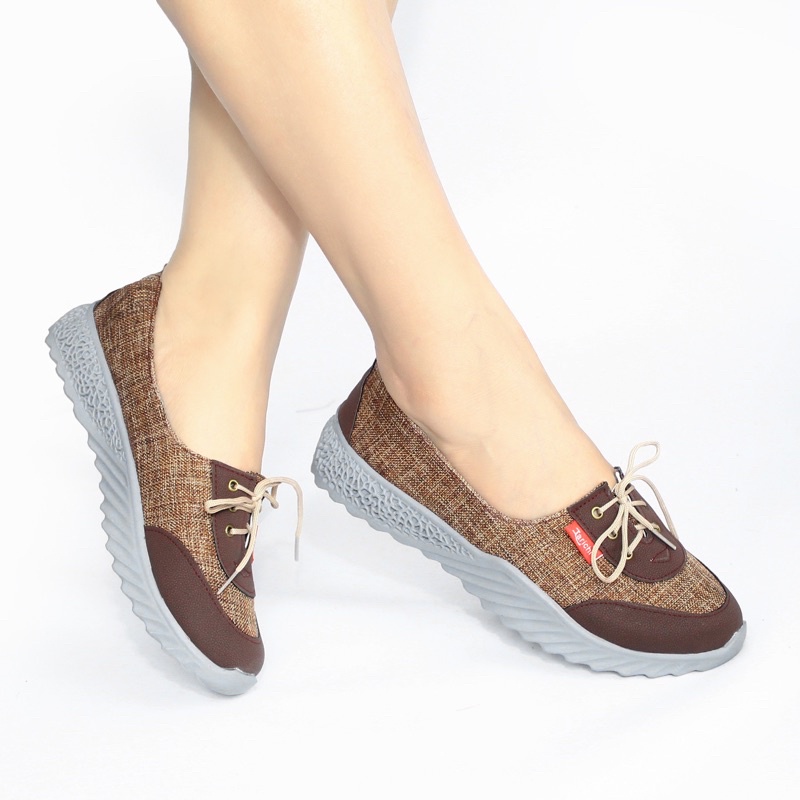 SEPATU WANITA FLATSHOES TALI MURAH CASUAL FLAT SHOES PEREMPUAN TERBARU KEKINIAN CEWEK SGP-013-Cokelat
