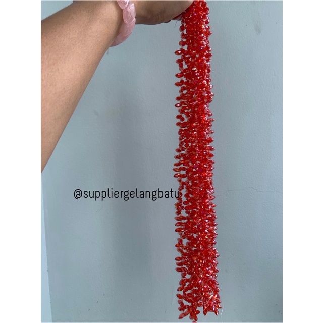 KRISTAL CEKO TETES AIR MATA 6MM SOFT RED QUARTZ LUBANG SAMPING METALIC