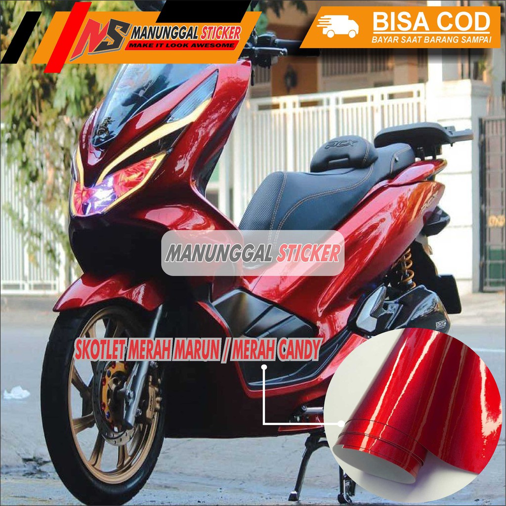 Stiker skotlet metalik merah marun / merah candy untuk body motor dan mobil