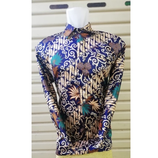 KEMEJA BATIK PRIA / KEMEJA MOTIF BATIK LENGAN PANJANG DAN LENGAN PENDEK MOTIF KENANGA NAVY