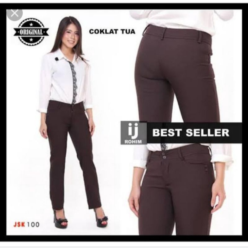 CELANA KANTOR FORMAL KERJA WANITA SLIMFIT BAHAN DASAR KAIN &amp; KAOS RIB OSES