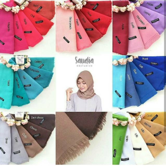 TERMURAH! PROMO! JILBAB SAUDIA RAWIS BAHAN KATUN UKURAN 115X115 CM WARNA LENGKAP KERUDUNG SEGI EMPAT