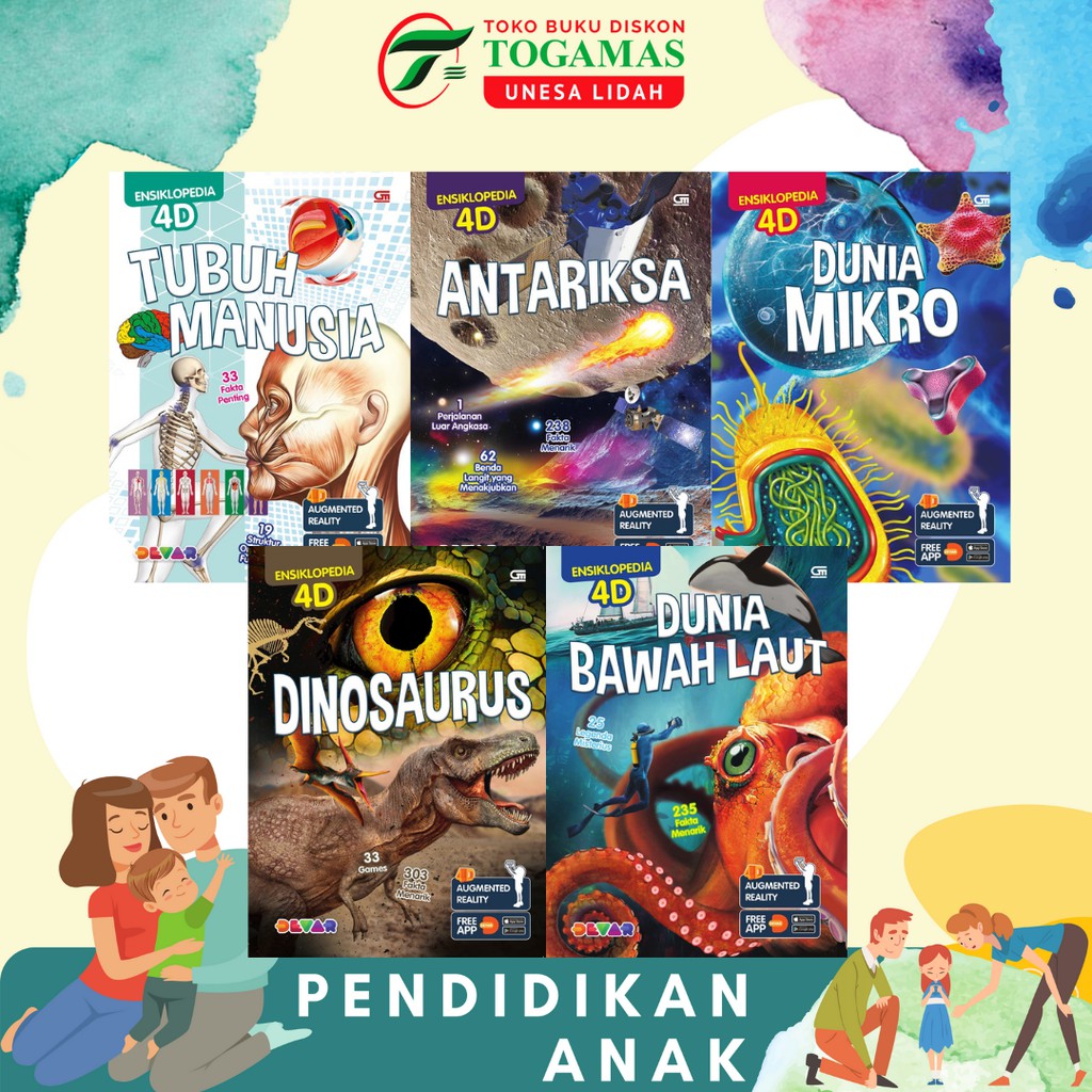 ENSIKLOPEDIA 4D &amp; 4D JUNIOR DEVAR / DINOSAURUS / TUBUH MANUSIA/ ANTARIKASA / BAWAH LAUT / DUNIA MIKRO / VIRUS / HEWAN / KENDARAAN KEREN