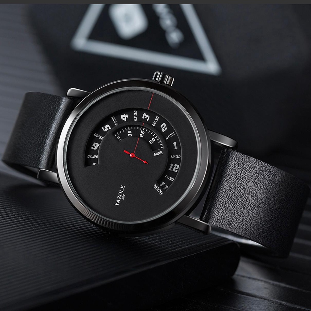 Jam Tangan Pria Yazole 509 Strap Kulit Hitam Berkualitas / Modern Sport Watch Yazole Waterproof Impo