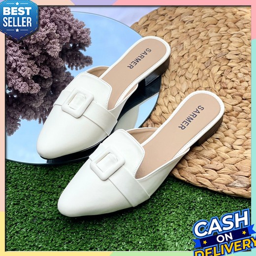 Sepatu Wanita Gdsw109 High Heels Pesta 7Cm Cantik Elegan  Sarmer - Giana Mules White
