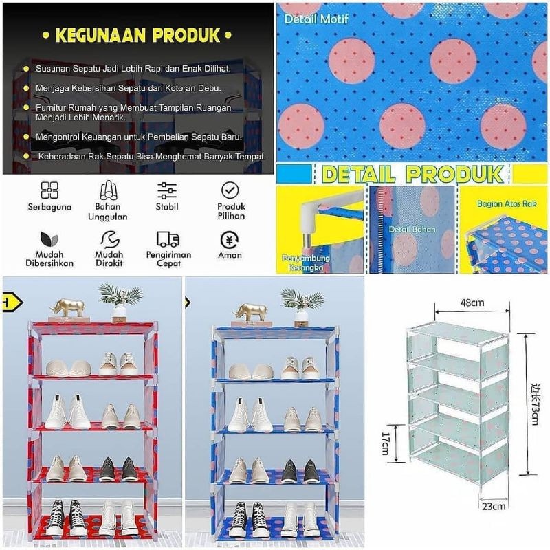 Rak Sepatu Portable Rangka Besi 5 susun (4 ruang)
