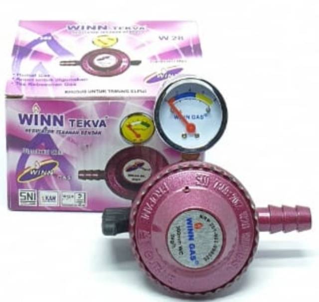 KOMPLIT Winn Gas W-28M METER + Selang Orange 2M + 2 Klem Kuping / Regulator Gas + Selang Gas