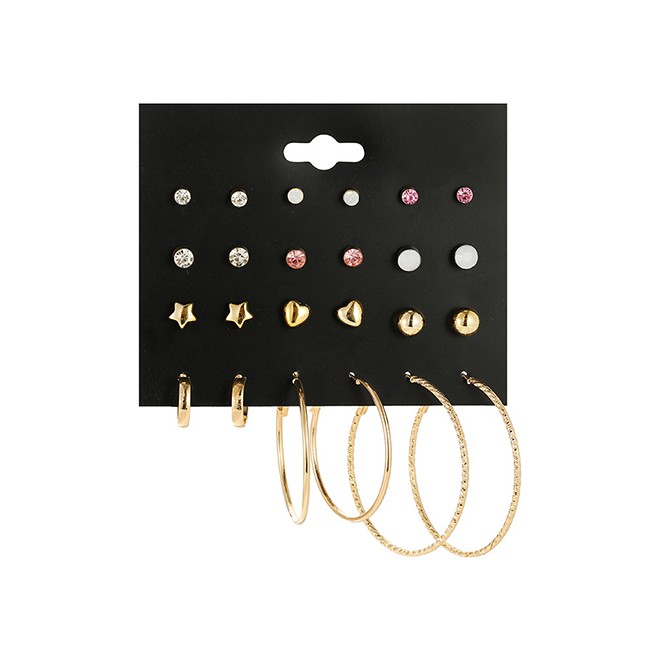 LRC Anting Set Fashion Gold Five-pointed Star Gold-plated Love Earrings 12 Pairs D57198