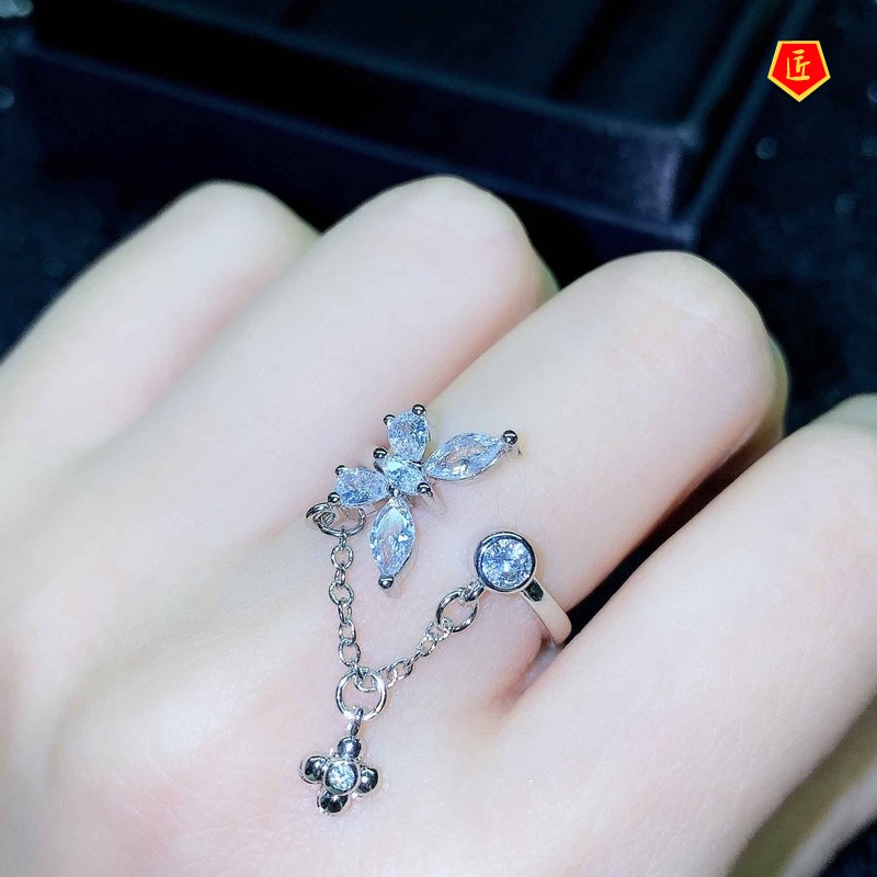 [Ready Stock]Tassel Butterfly Ring Personality Design High-Key Dignified