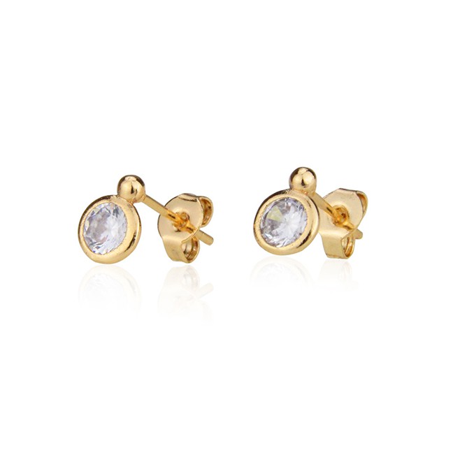 LRC Anting Tusuk Fashion Gold-plated White Zirconium Small Round Stud Earrings With Zirconium K09809