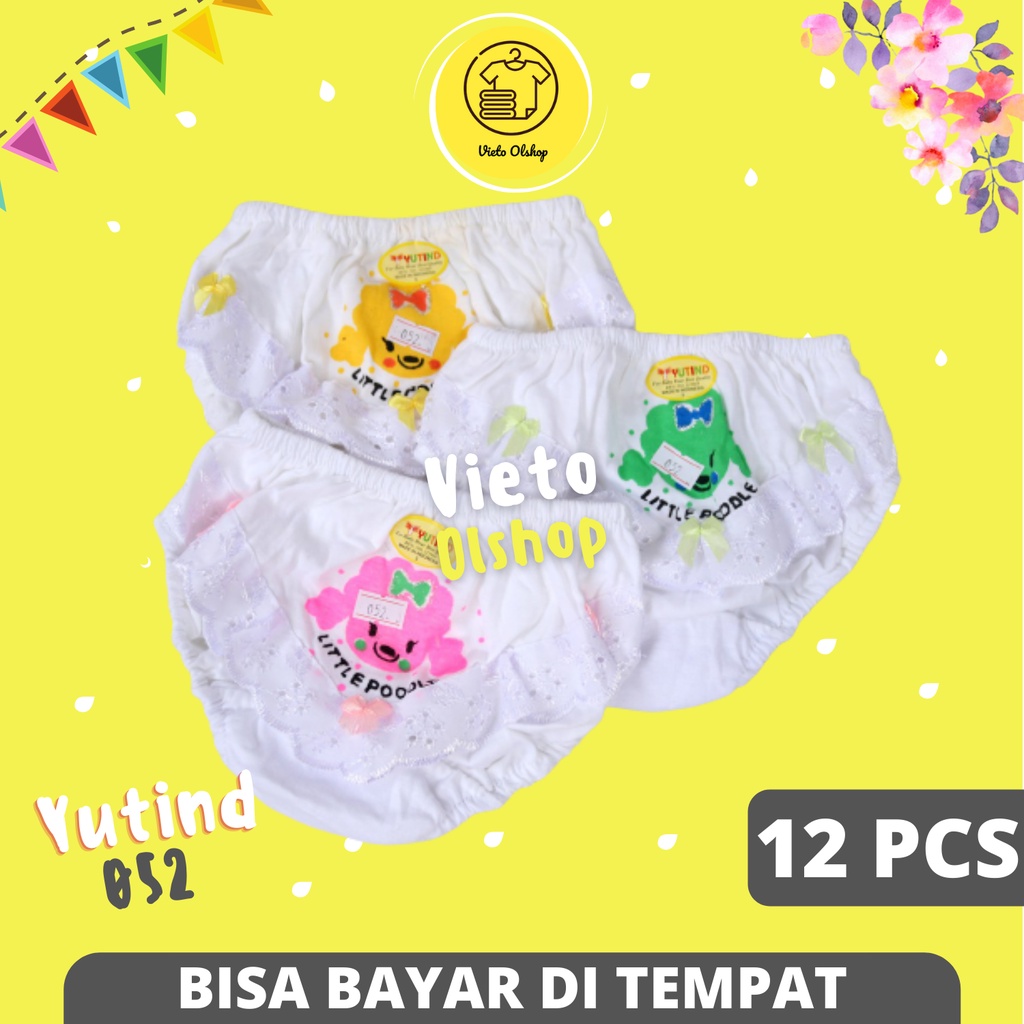 (12 Pcs) Grosir Celana Dalam Wanita CD Yutind Kids 052 Semi Renda Lusinan / Pakaian Dalam Yutin Wani