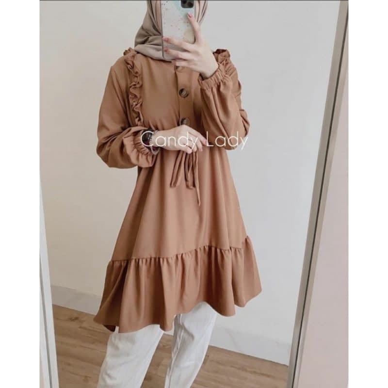 TM 28- COD Kemeja tunik wanita remaja cewek L ld 100 cm panjang murah busui kancing depan