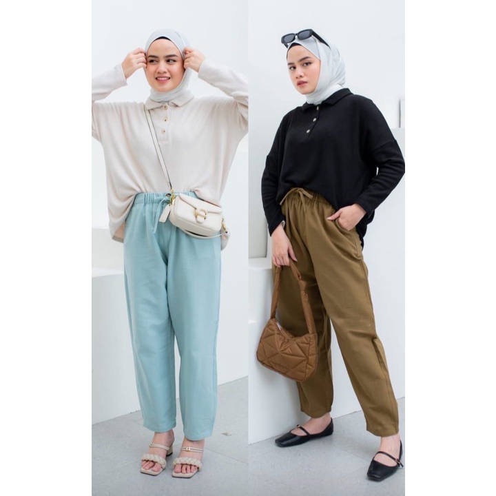 1KG MUAT 5PCS | NINA PANTS LINEN RAMI DAILY CELANA KARET  TALI HITS OOTD ALA SELEBGRAM FASHION GROSIR WANITA TERMURAH