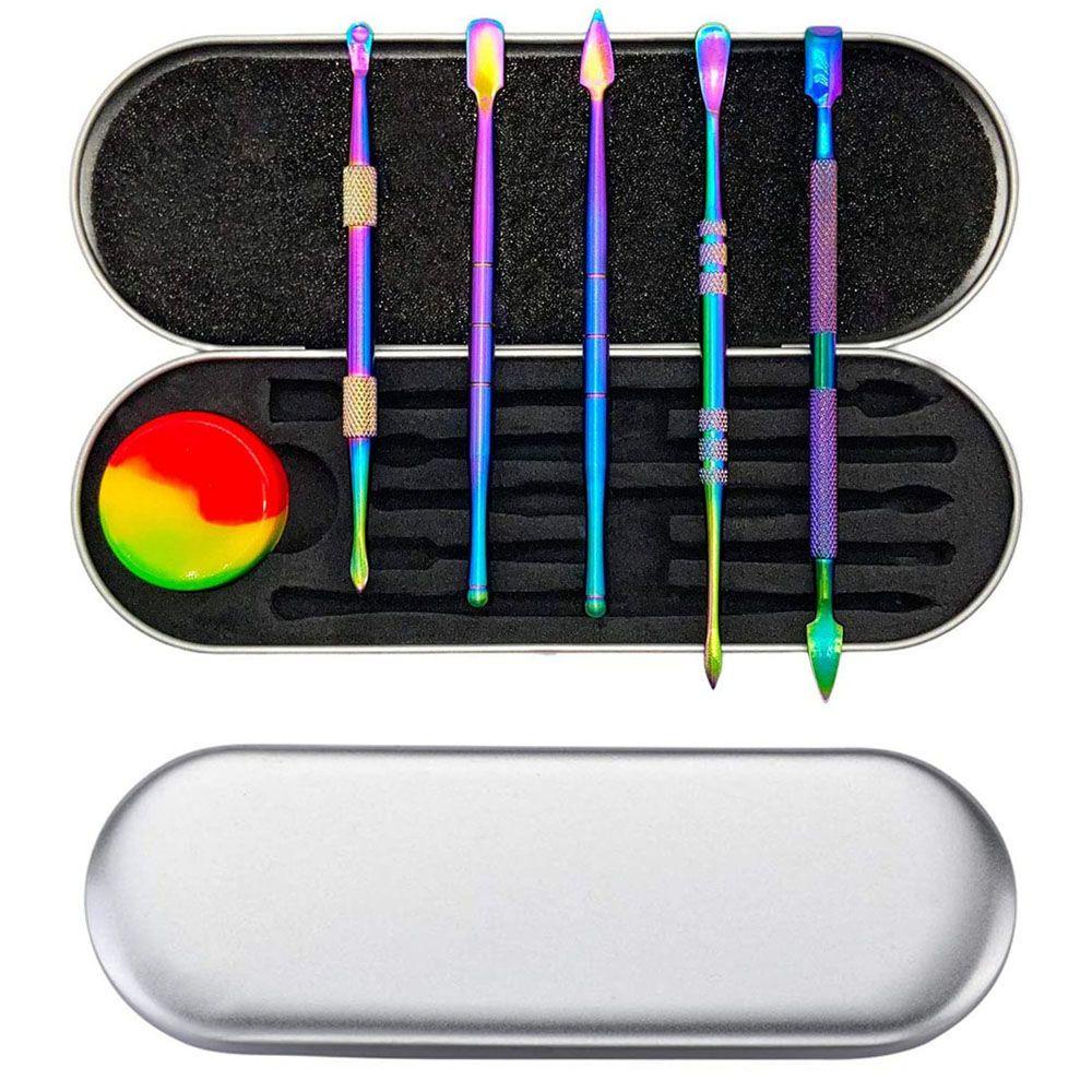 Nickolas1 Alat Ukir Lilin Portable Warna Pelangi Pelindung Metal Case Scraper Dengan Wadah Silikon Carver Handcraft Tool Kit