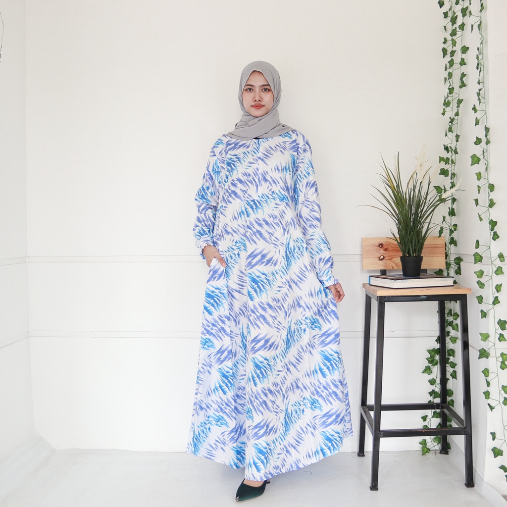 IZANY GAMIS / Dress Muslim XXL Jumbo Lengan Kancing Banyak Motif-OLIVE BLUE