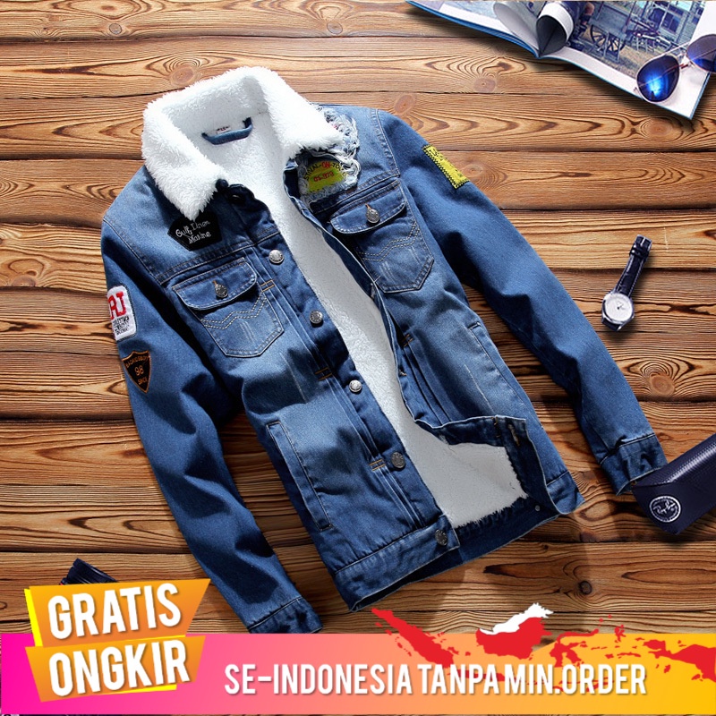 Outerwear Pria Pria Denim Kapas Jaket Jaket Beludru Hangat Empuk Tebal Mantel Domba Wol Mantel Pria 