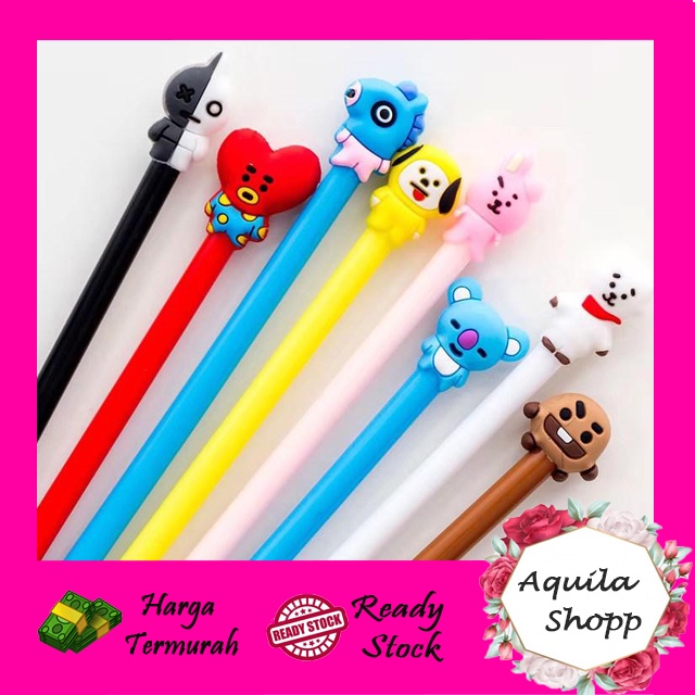 Bulpen / Pena BTS Bangtan Boys ARMY KPOP Cartoon Black Ink Gel Pen Import Murah