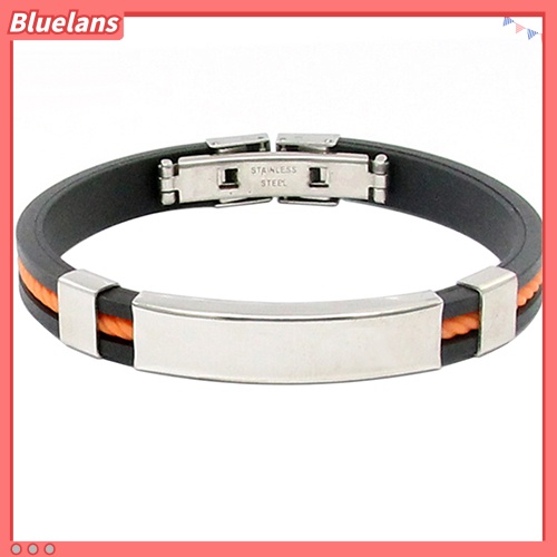 Bluelans Men Women Cool Stainless Steel Rubber Wristband Bangle Clasp Cuff Bracelet