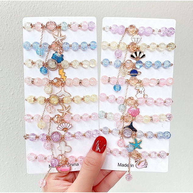 Gelang Wanita Korea Model Manik Batu Kristal Fashion Anak Perempuan Lucu Aksesoris Gelang Tari Import GLG6-3