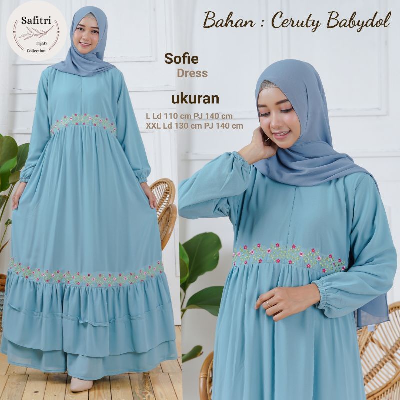 KHADIJA DRESS 3 Gamis bahan ceruty babydol aplikasi bordir seragam by Safitri Fashion