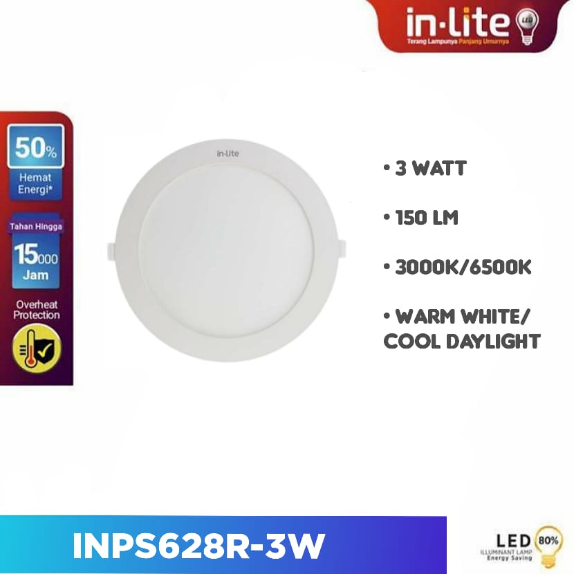 (BERGARANSI 1 TAHUN) INLITE Downlight Led Panel 3 Watt BULAT 3w Inbow