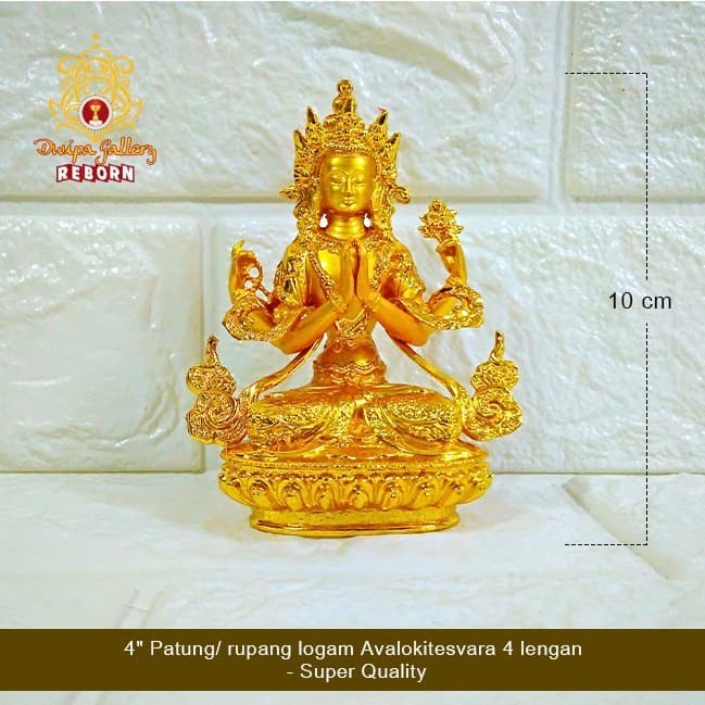 4&quot; Patung/ Rupang Logam 4 Arms Avalokitesvara - Super Quality