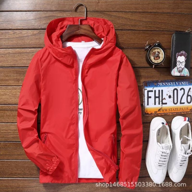 Jaket JUMBO Big Size 5XL 6XL 7XL Windbreaker Sport Jacket Olahraga Sepeda Lari Pria Wanita Man Woman-Merah / Red