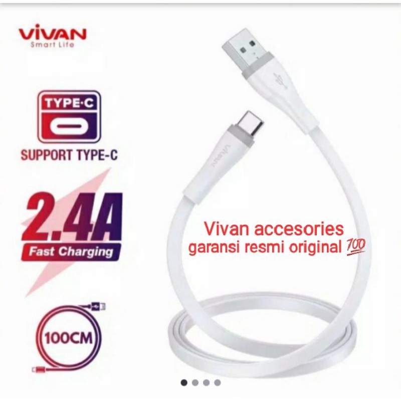 VIVAN SC100S.2,4A.100CM.Type-C Quick Charge SR Extended Protection Flat Design Data Cable WHITE