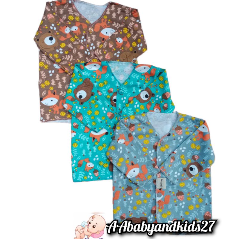 ONO BABY 3PC Baju Bayi Lengan Panjang Full Print Ukuran Newborn 0-4Bulan SNI Nyaman Murah dan Berkualitas