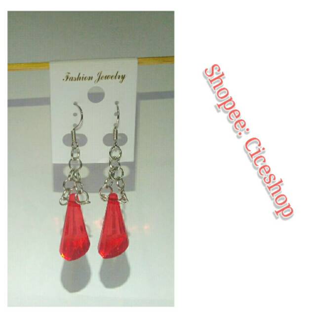 Anting panjang ala korea / anting permata merah limited edition