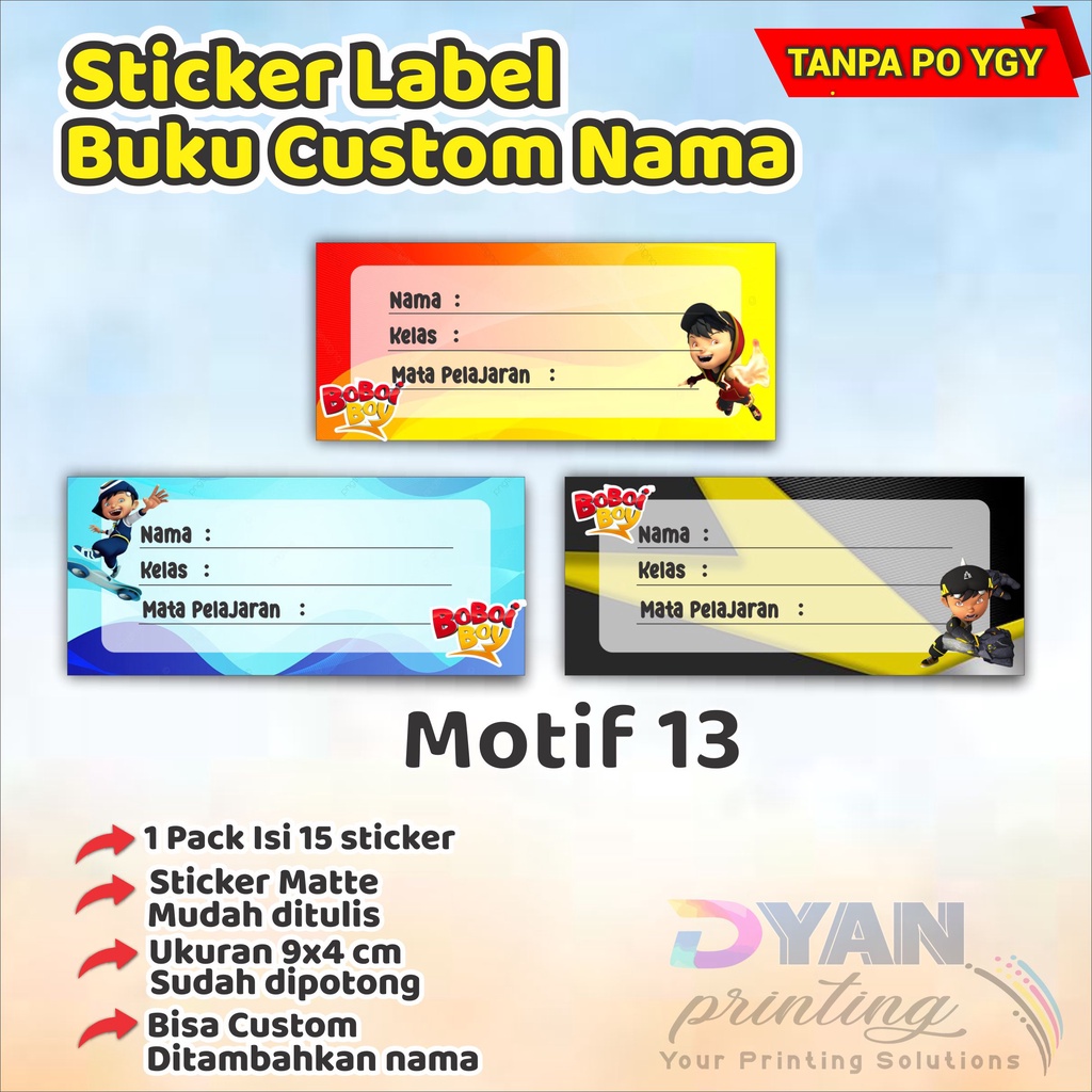 15 PCS STICKER LABEL BUKU ,BISA CUSTOM NAMA