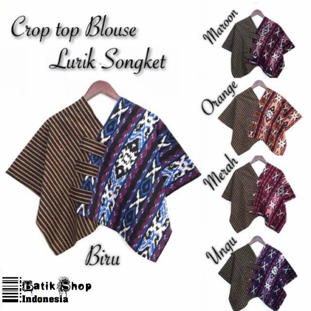 Crop Top Lurik COKLAT TENUN SONGKET Batik Modern Atasan Kerja Croptop Songket Tenun Troso Blus Wanita