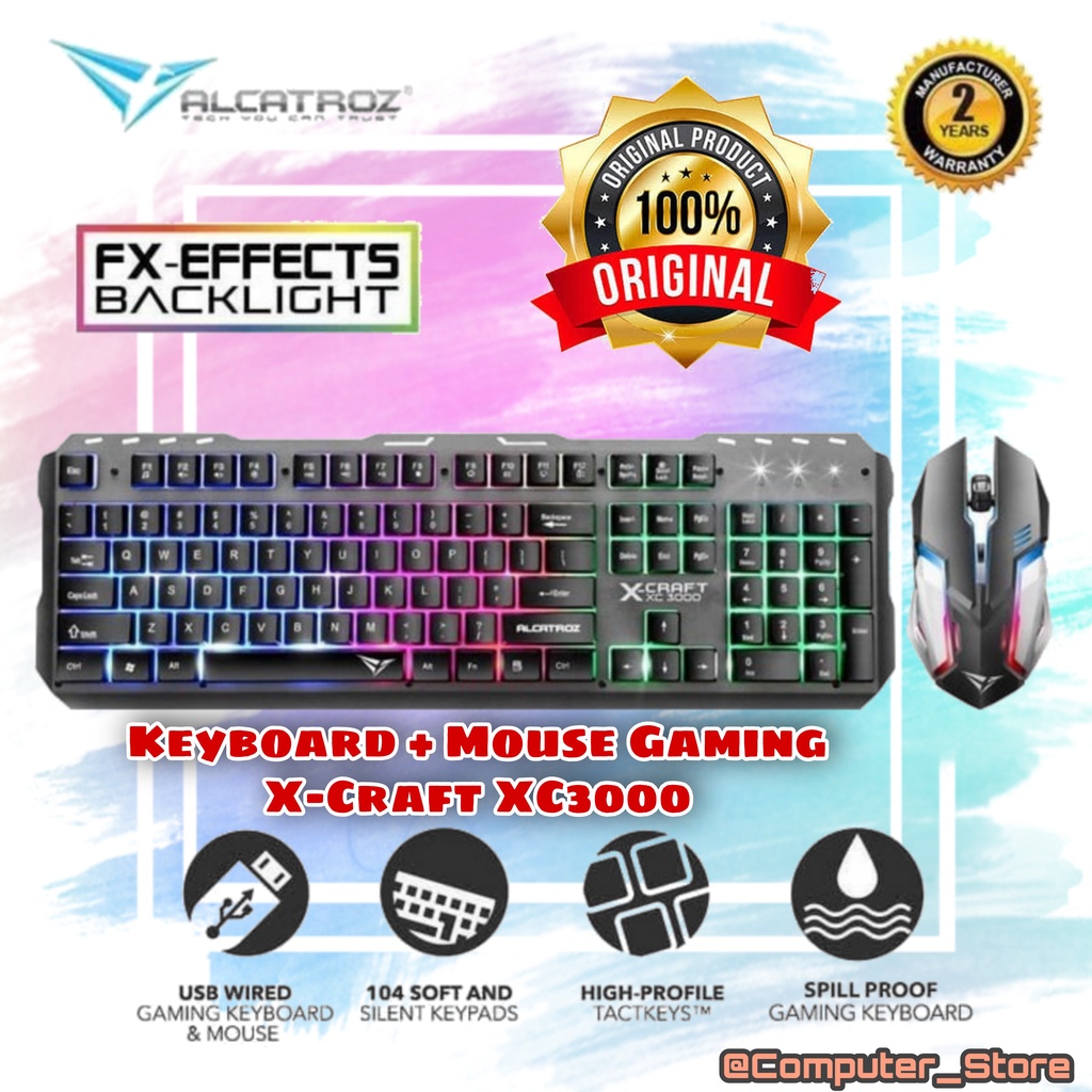 Keyboard &amp; Mouse Gaming Combo Alcatroz XCraft XC3000 7-Colours lightning RGB Original Garansi Resmi Gaming Hardware