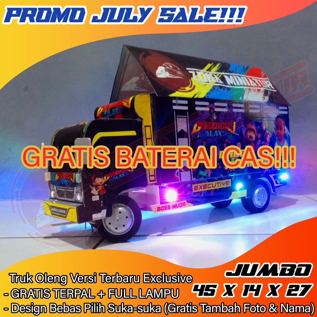 Truk Oleng Miniatur Jumbo 45cm Gratis Lampu Terpal Baterai