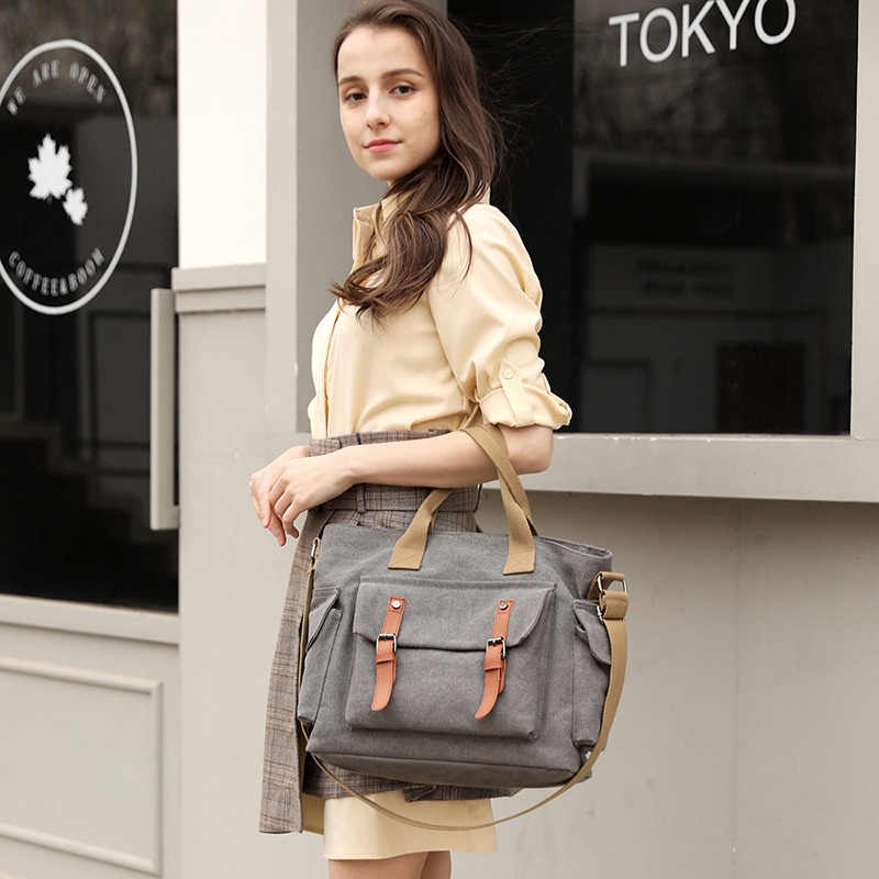 Tas Bahu Tote Selempang Wanita Kain Bagasi Kapasitas Besar Sekolah Perjalanan Santai Eropa Retro Imp