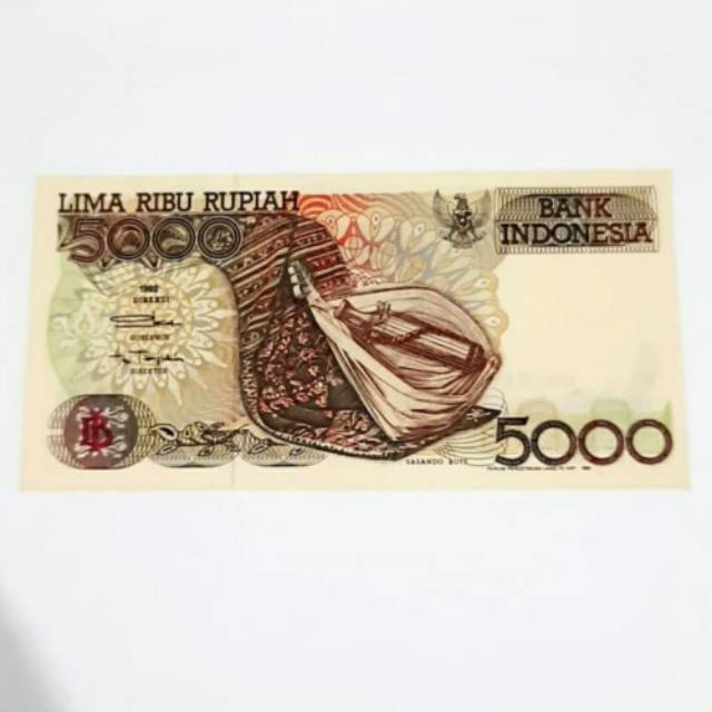 Uang Kertas Kuno Seri Sasando 5000 Rupiah 1992 emisi IMP 1993 UNC bahan untuk PMG