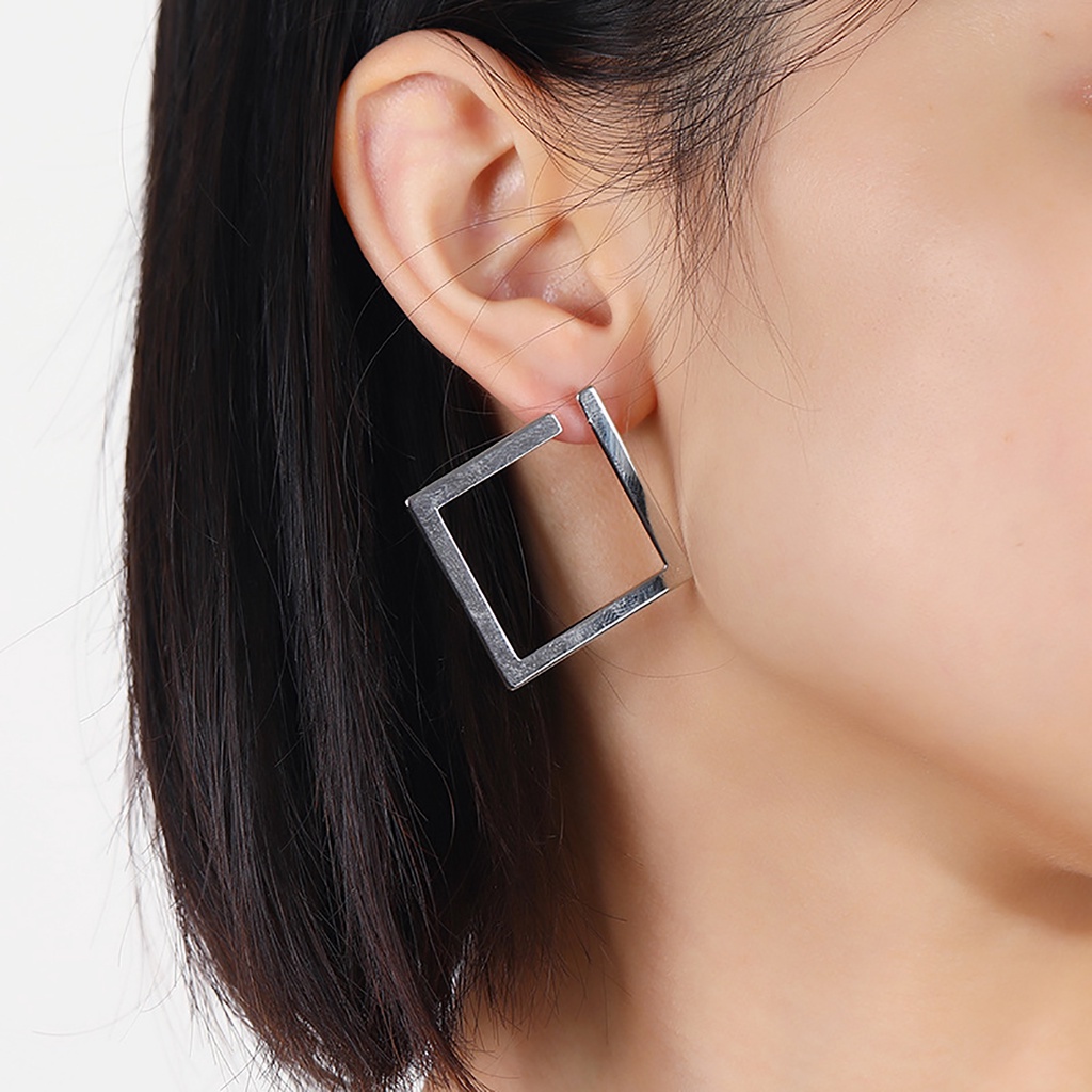 Hu Hu Hu Hu Hu Alat Bantu Pasang Kacamata♡ 1 Pasang Anting Stud Bentuk Persegi Geometris Model Terbuka Bahan Alloy Untuk Wanita