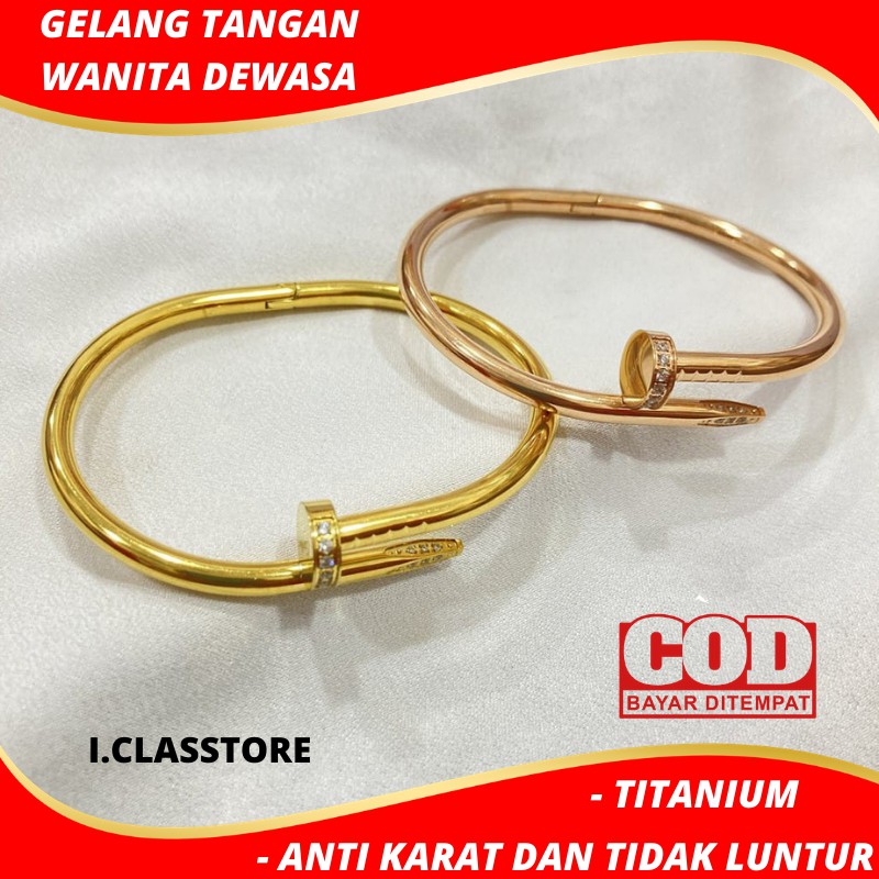 Gelang bangle Perhiasan Titanium asli aksesoris fashion wanita keren model paku anti karat dan murah