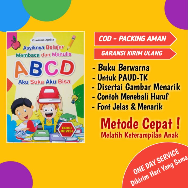 UKURAN MAJALAH BUKU ASYIKNYA BELAJAR MEMBACA DAN MENULIS ABCD BUKU UNTUK TK PAUD BUKU BELAJAR MEMBAC