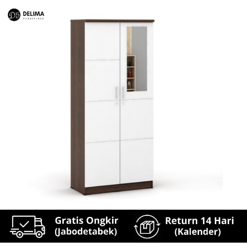 Lemari Pakaian Minimalis 2 Pintu dengan Cermin Setengah Badan