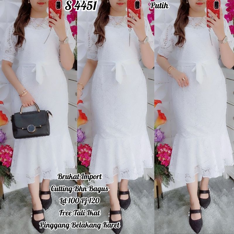 4451 #Dress Brukat Duyung Putih +Tali