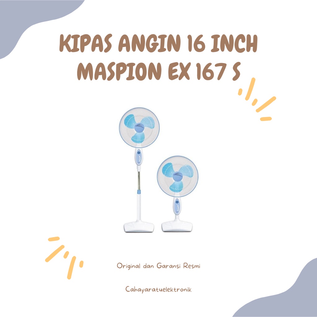 KIPAS ANGIN MASPION 167 STAND DESK FAN 16 INCH KAKI KOTAK GARANSI RESMI BERDIRI DUDUK