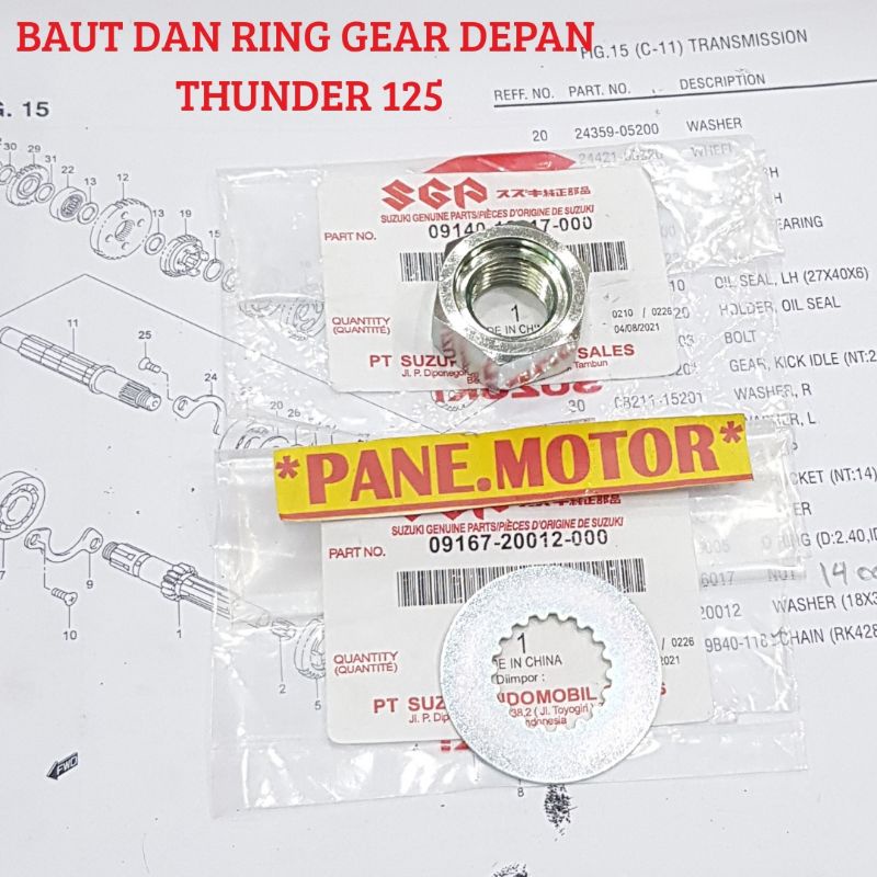 MUR NUT PLUS RING WASER GEAR GIR DEPAN THUNDER 125 OLD NEW ORISINIL SGP